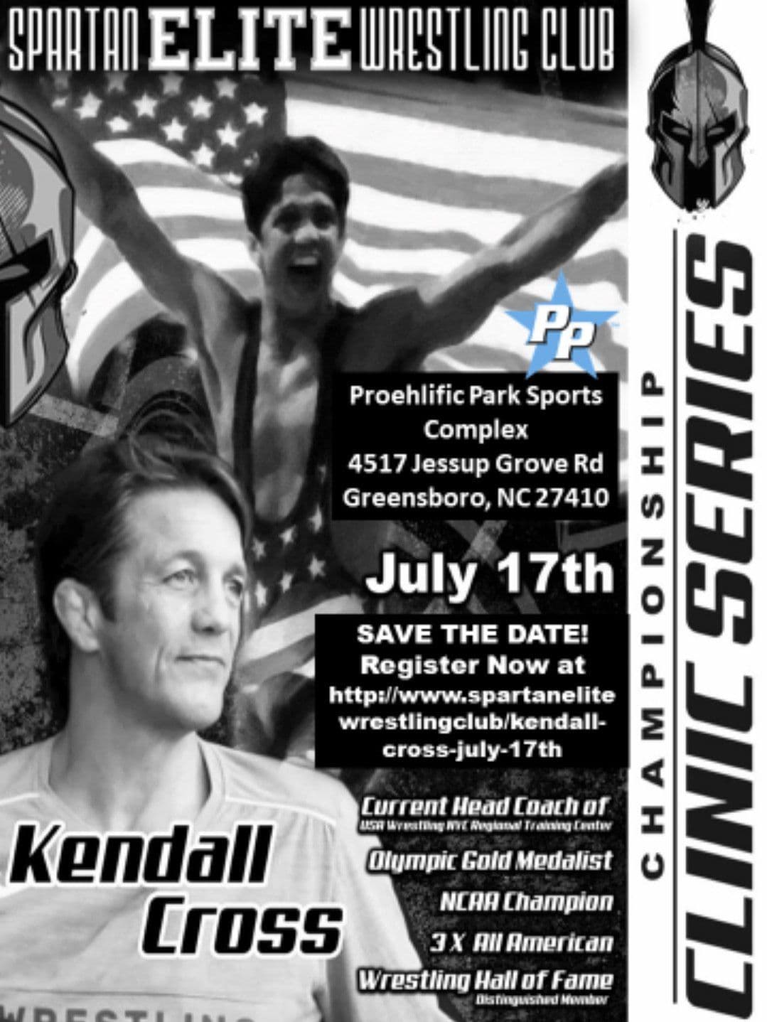 Kendall Cross Champions Clinic flyer — Olympic Gold Medalist, NCAA Champion, Wrestling Hall of Fame